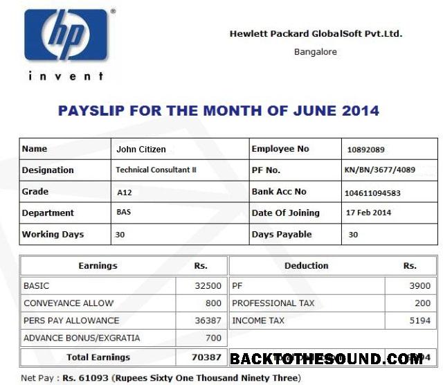 İndir HP HEWLETT Packard GlobalSoft Pvt.Ltd payslip in Word and PDF Formatlar Örnek örnek