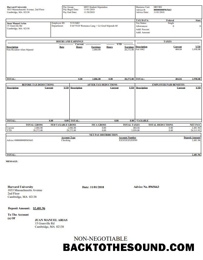 İndir Harvard üniversite pay stub in PDF and Word Format Örnek taslak