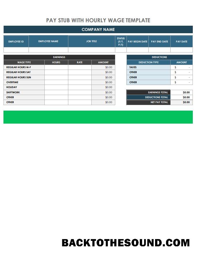 Yüksek Kalite İndir Hourly wage paystub Word and PDF Şablon, Sürüm 2 Örnek