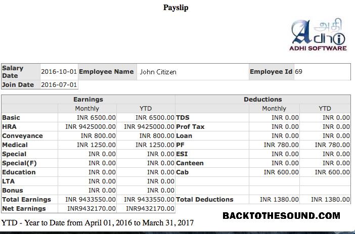 İndir Hindistan ADHI Yazılım Şirket payslip in Word and PDF Formatlar Örnek ön izleme