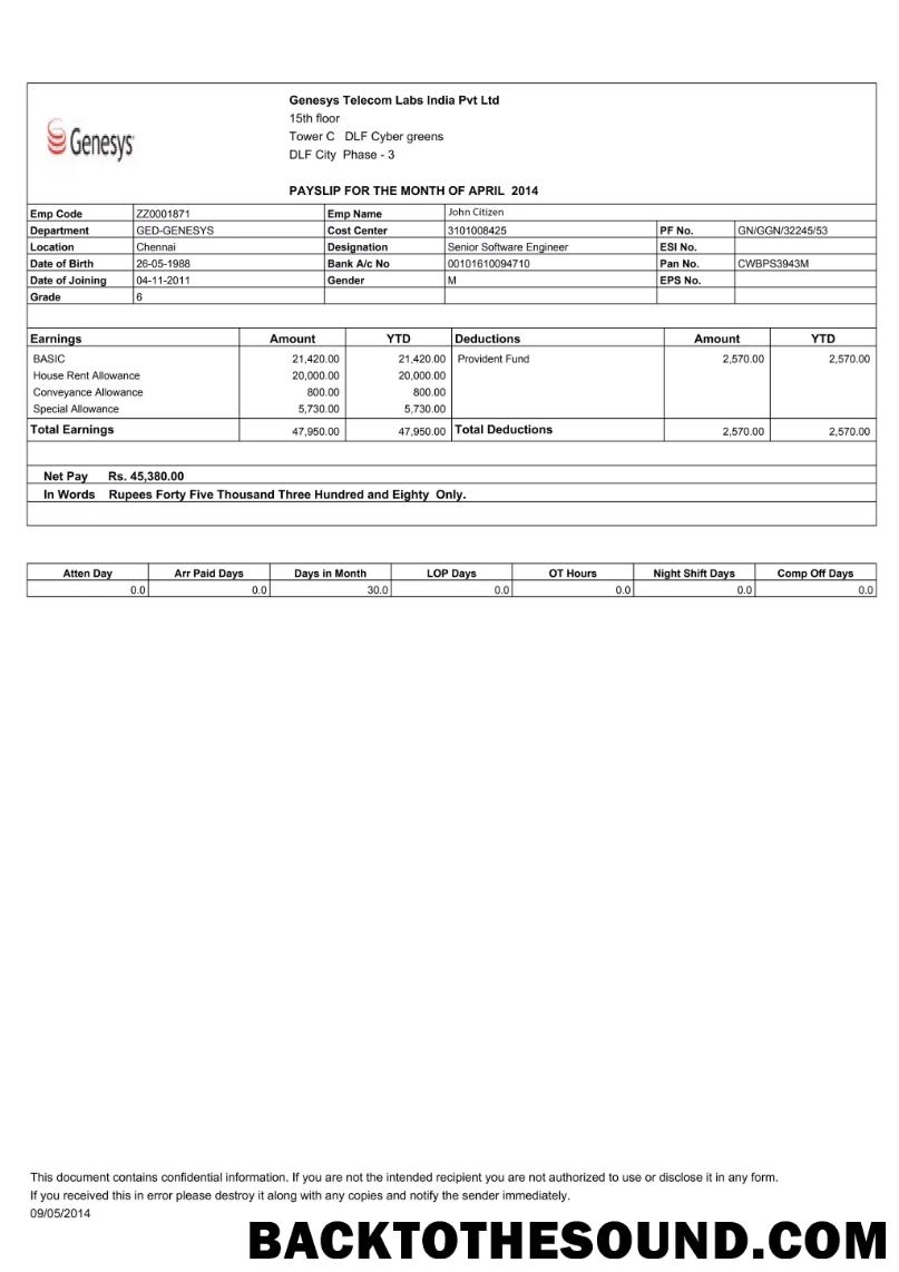İndir Hindistan GENESYS Telecom Labs Hindistan Pvt Ltd payslip in Word and PDF Formatlar Örnek taslak