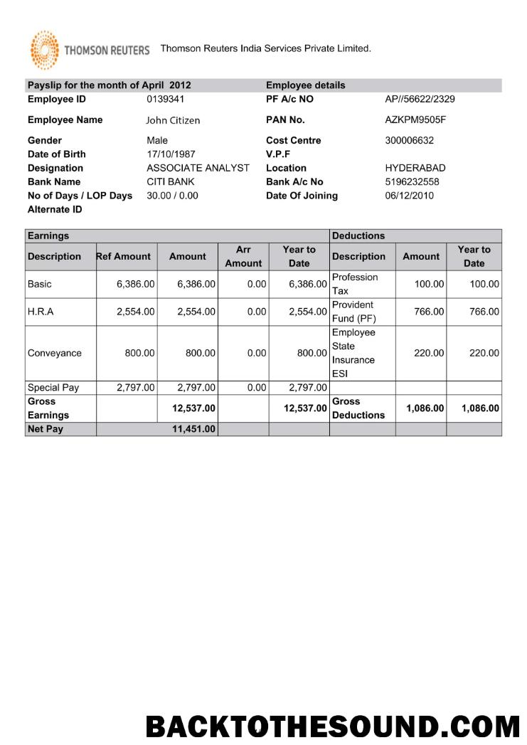 İndir Hindistan THOMSON Reuters Hindistan Services Private Limited payslip in Word and PDF Formatlar Örnek taslak