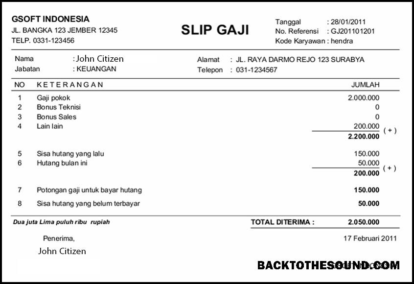 İndir Endonezya GSOFT payslip in Word in PDF Formatlar Örnek taslak