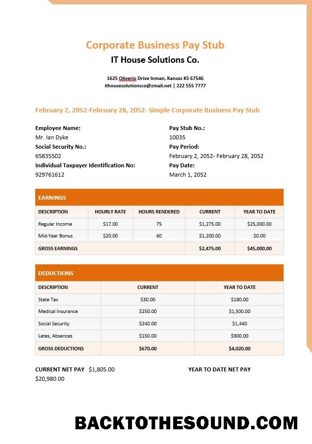 İndir IT house solutions Co. pay stub in PDF and Word Formatlar Örnek tasarım