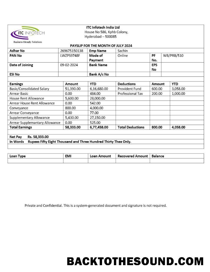 İndir ITC Infotech payslip in Word and PDF Formatlar.PDF, 2 Örnek tasarım
