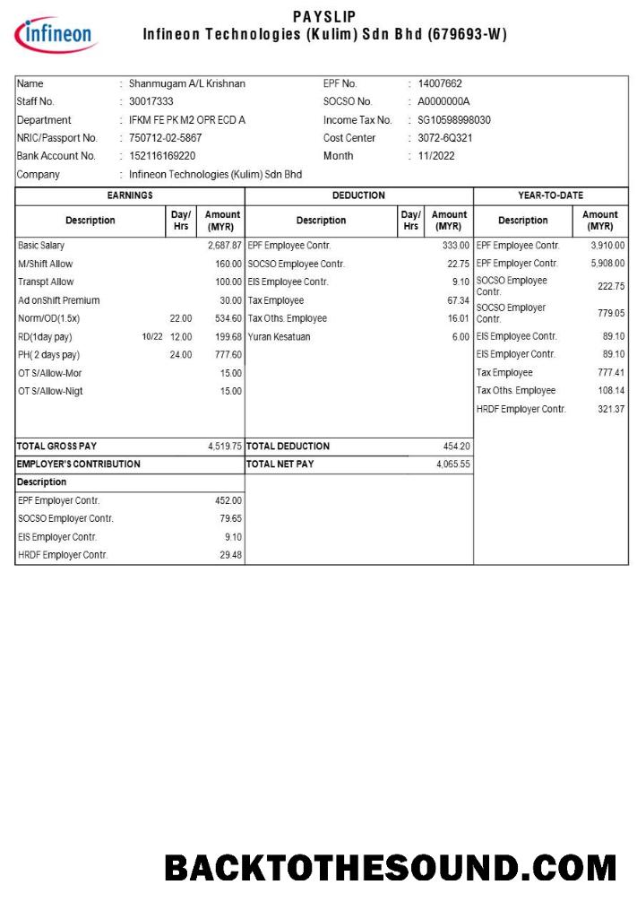İndir Infineon Technologies payslip in Word and PDF Formatlar.PDF, 1 Örnek tasarım