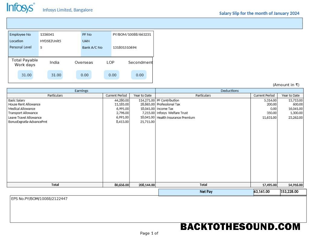 İndir Infosys Teknoloji Şirket salary slip in Word and PDF Formatlar.PDF, 1 Örnek ön izleme
