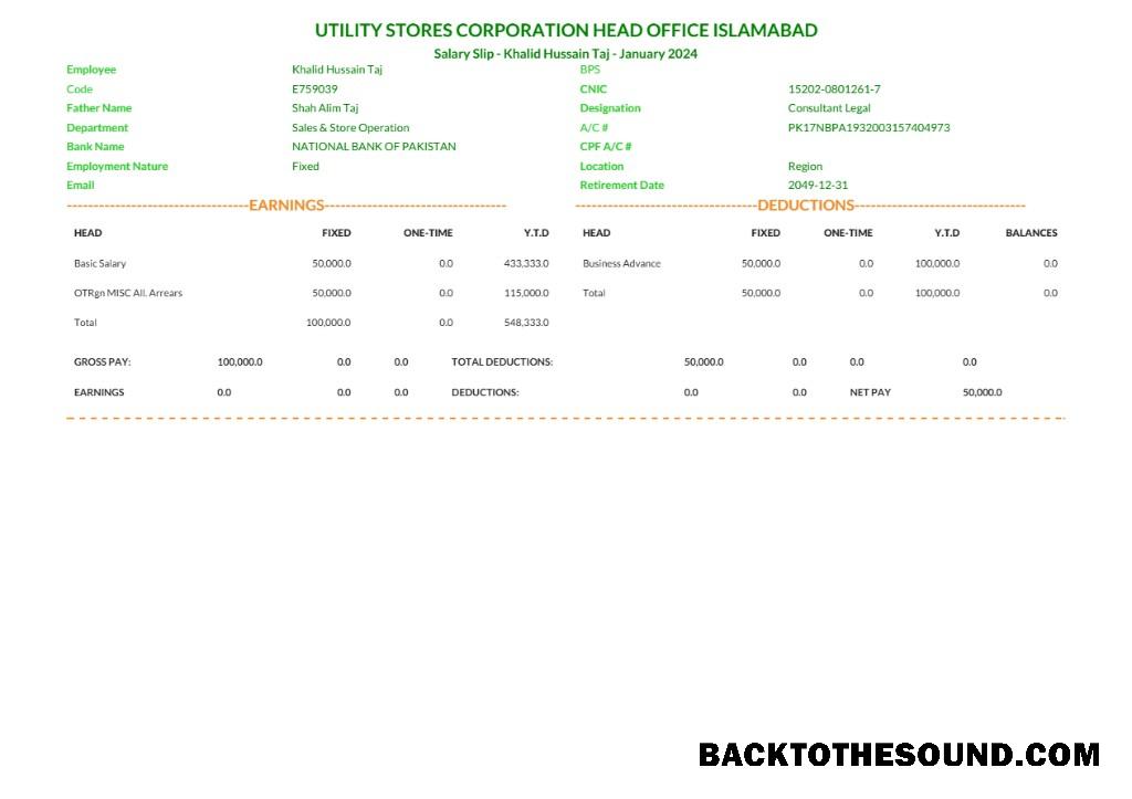 İndir Islamabad Fatura Stores Corporation salary slip in Word and PDF Formatlar.PDF, 1 Örnek örnek