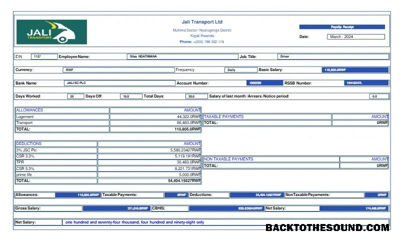 İndir Jali Transport payslip in Word and PDF Formatlar.PDF, 1 Örnek şablon