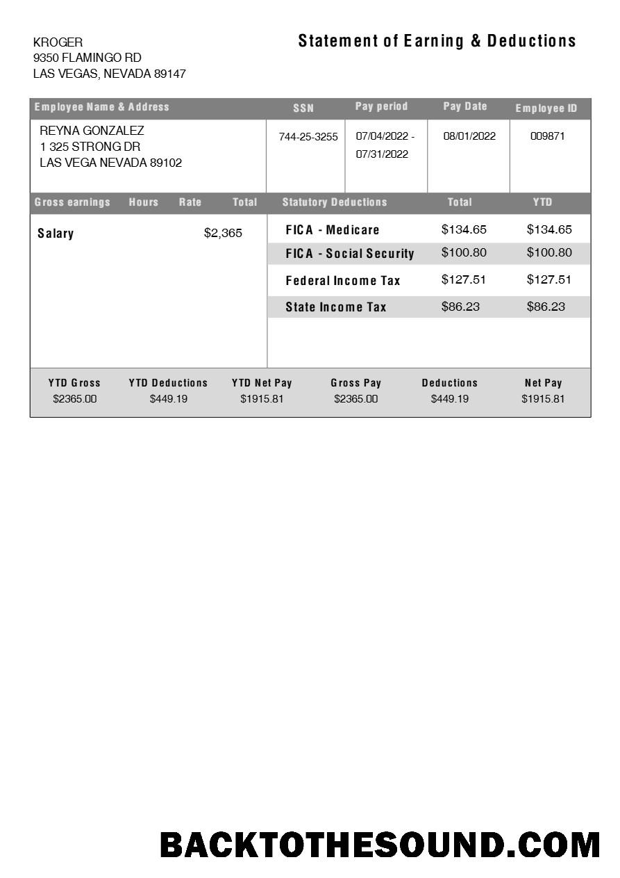 İndir KROGER Hesap Özeti of earning & deductions in Word and PDF Formatlar.PDF, 1 Örnek taslak