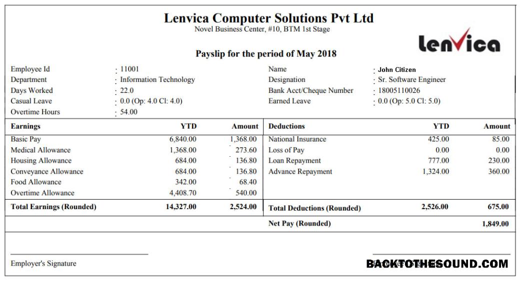 İndir LENVICA computer solutions Pvt Ltd payslip in Word and PDF Formatlar Örnek örnek