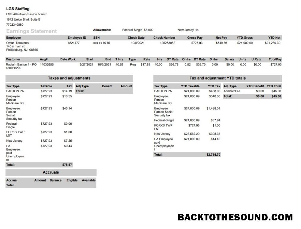 İndir LGS Staffing pay stub in PDF and Word Format Örnek taslak