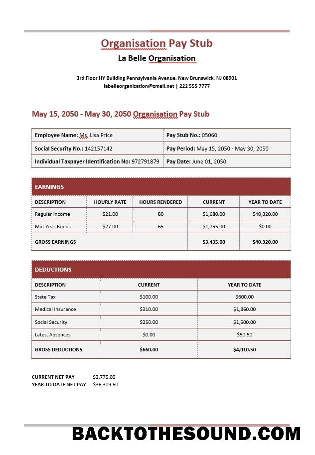 İndir La Belle Organisation Paystub Word and PDF Örnek taslak