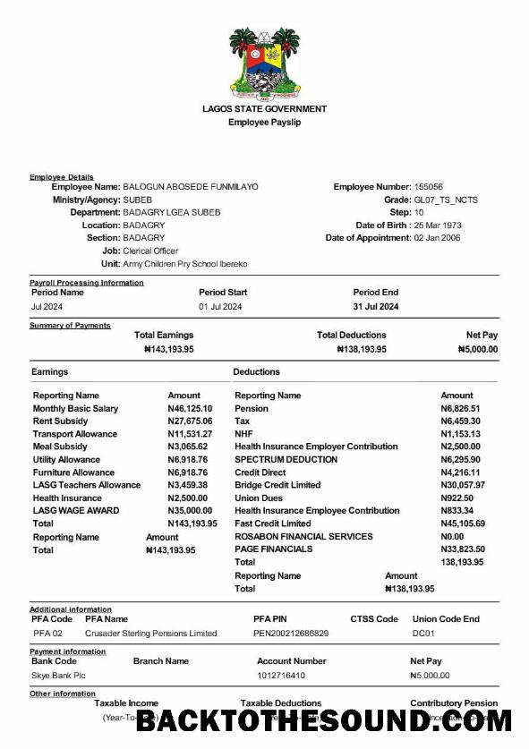 İndir Lagos State Government employee payslip in Word and PDF Formatlar, Sürüm 2.PDF, 1 Örnek şablon