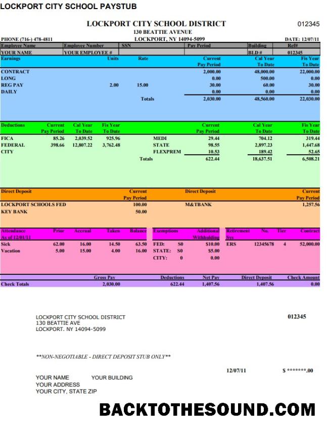 İndir Lockport City okul pay stub Word and PDF Örnek şablon