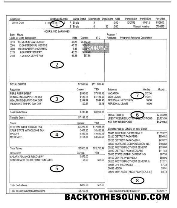 İndir Long Beach Unified okul district employee pay stub Word and PDF Örnek şablon