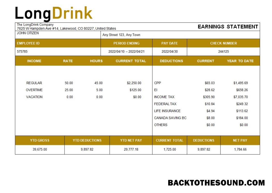 İndir LongDrink Şirket payroll in Word and PDF Formatlar Örnek ön izleme