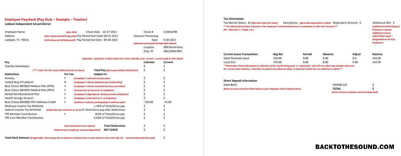 İndir Lubbock Independent okul District teacher pay stub Word and PDF Örnek şablon