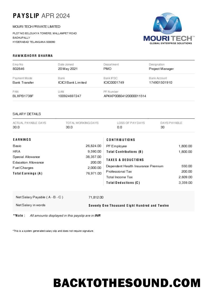 İndir MOURI Tech payslip in Word and PDF Formatlar.PDF, 1 Örnek taslak