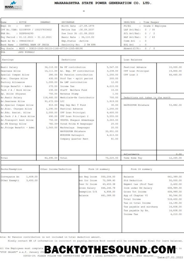 İndir Maharashtara State Power generation Co. Paystub Örnek tasarım