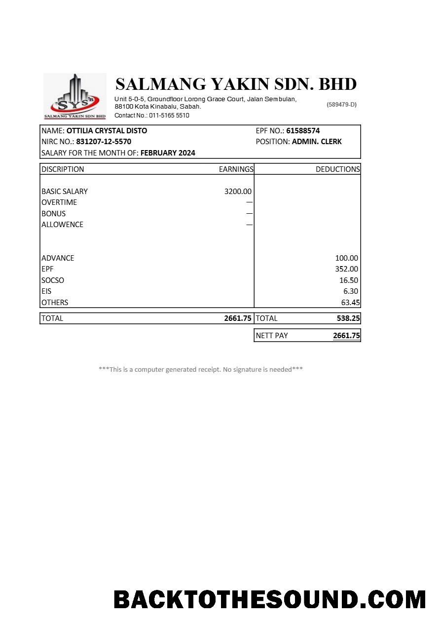 İndir Malezya Salmang Yakin inşaat Şirket payslip in Word and PDF Formatlar.PDF, 1 Örnek örnek