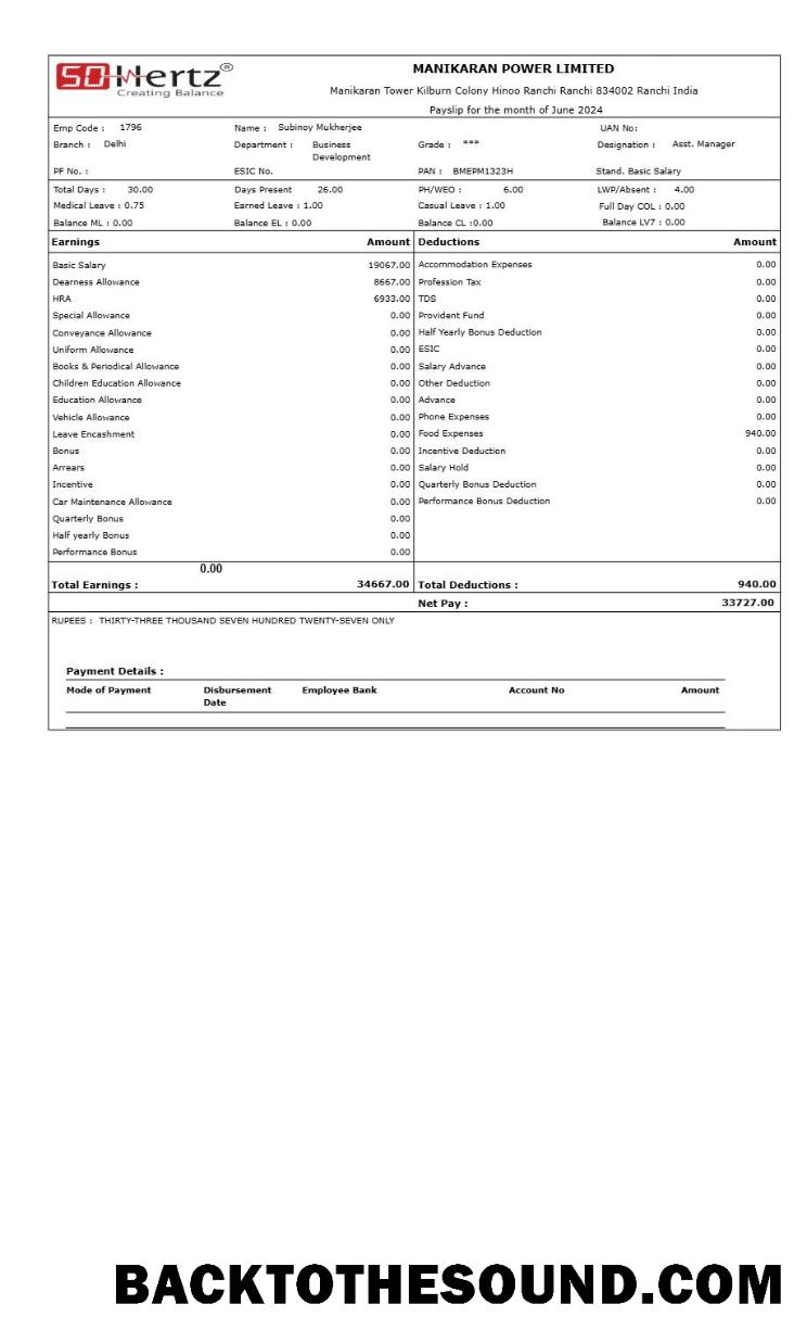 İndir Manikaran Power payslip in Word and PDF Formatlar.PDF, 1 Örnek örnek