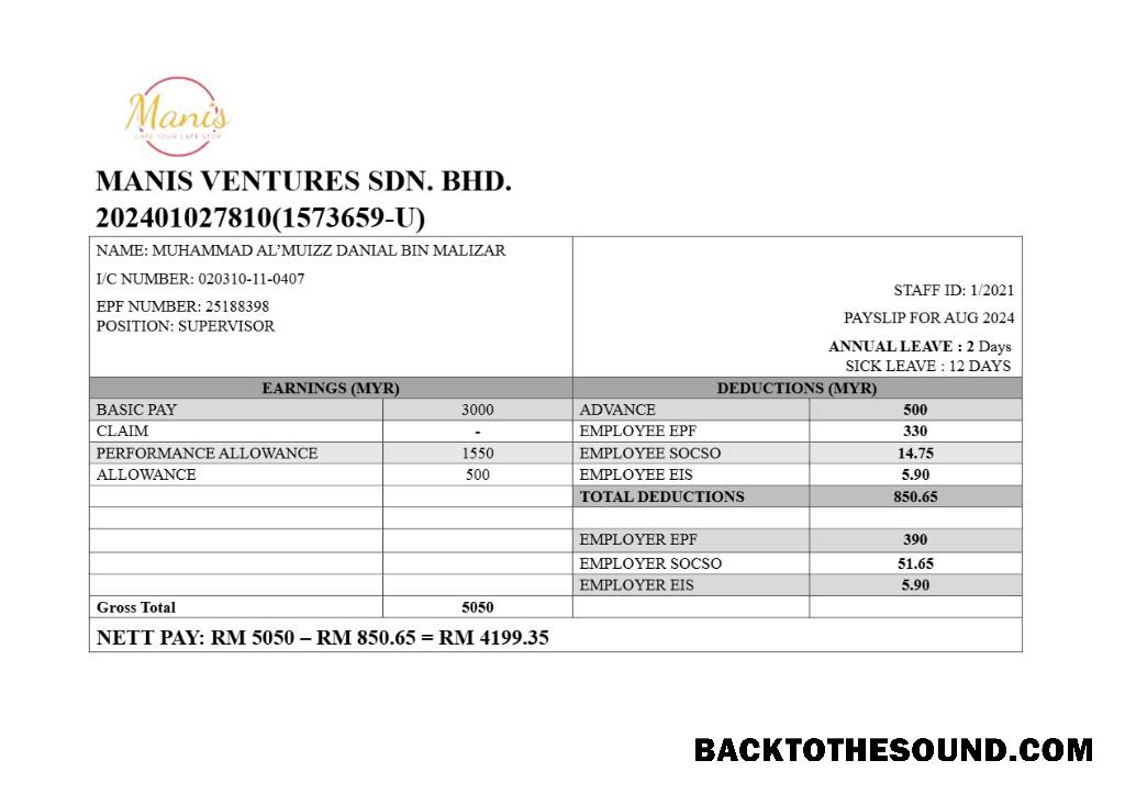İndir Manis Ventures cafe payslip in Word and PDF Formatlar.PDF, 1 Örnek şablon