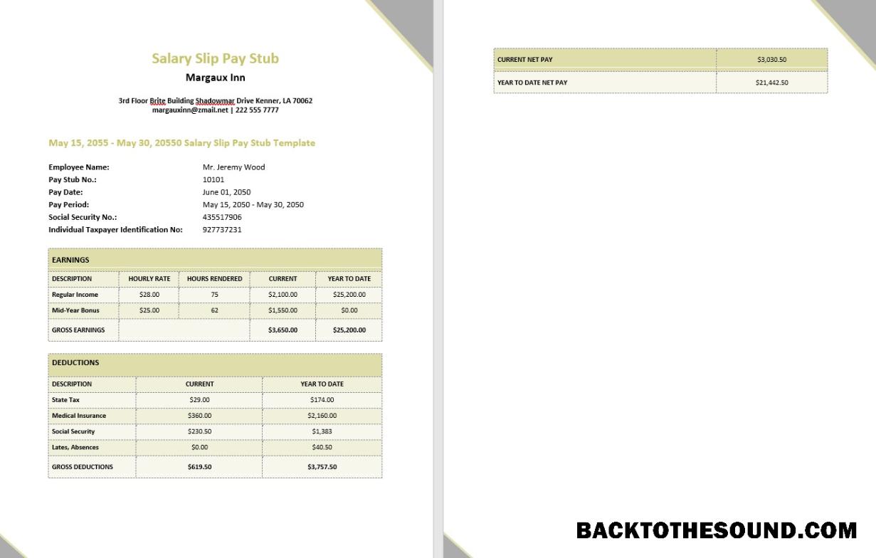 İndir Margaux Inn Salary Slip pay stub in PDF and Word Formatlar Örnek örnek