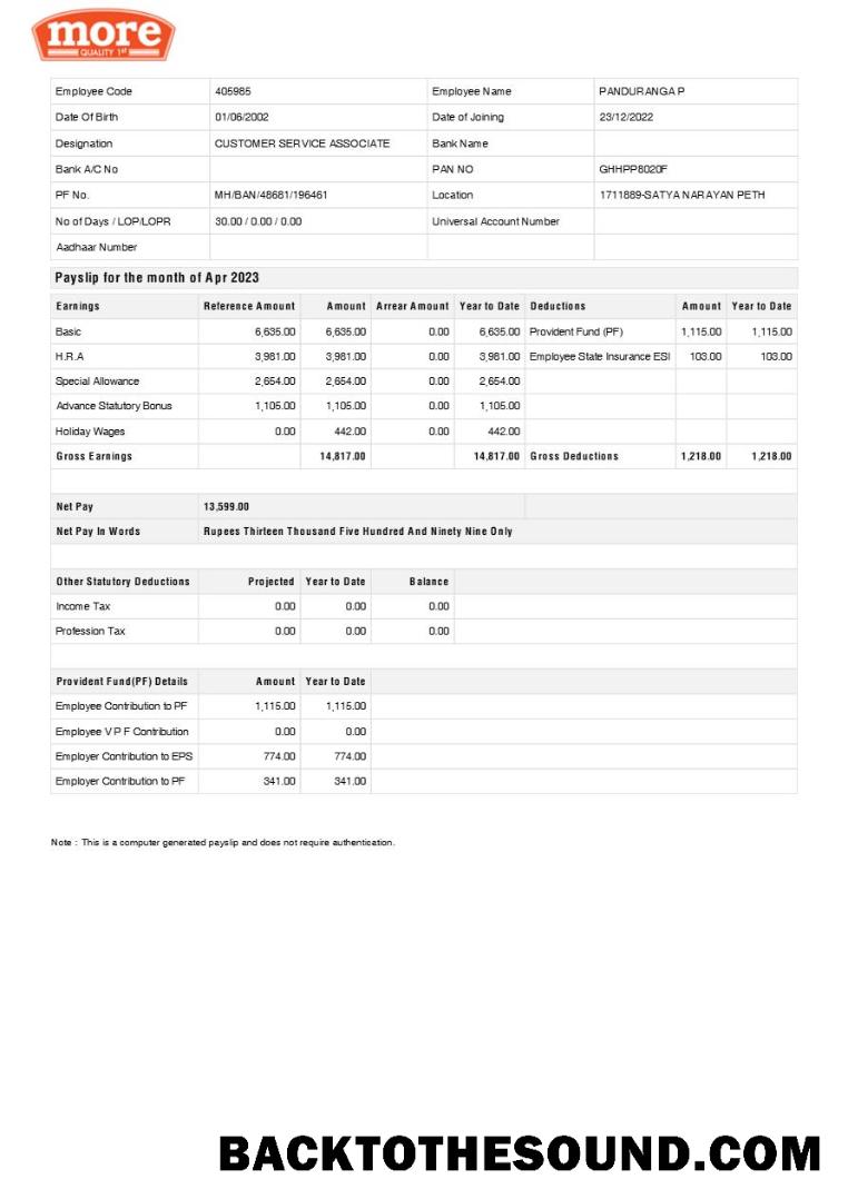 İndir More Kalite 1st grocery shop payslip in Word and PDF Formatlar.PDF, 1 Örnek şablon
