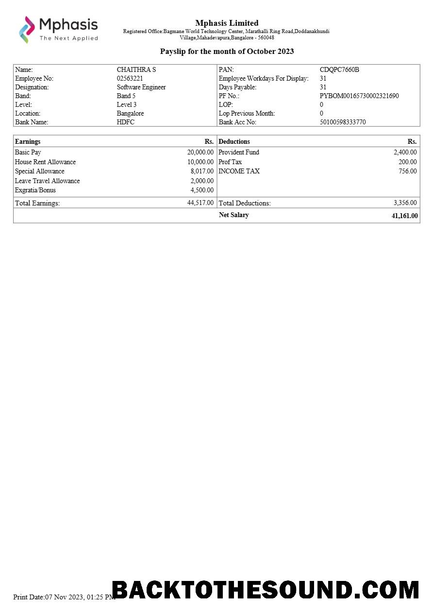 İndir Mphasis IT Şirket payslip in Word and PDF Formatlar.PDF, 1 Örnek şablon