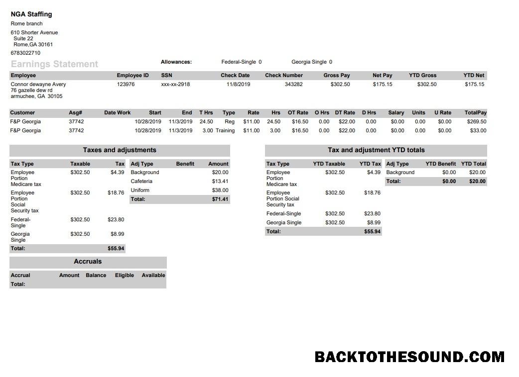 İndir NGA Staffing pay stub in PDF and Word Format Örnek tasarım