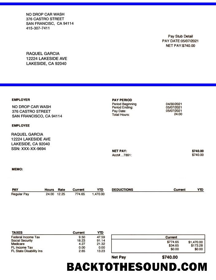 İndir NO DROP CAR WASH pay stub in PDF and Word Formatlar Örnek ön izleme