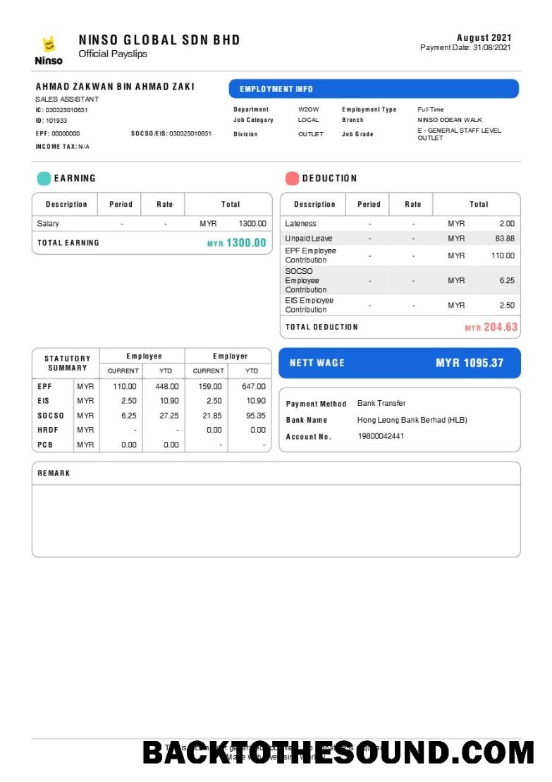 İndir Ninso Global Sdn. Bhd. payslip in Word and PDF Formatlar.PDF, 1 Örnek taslak