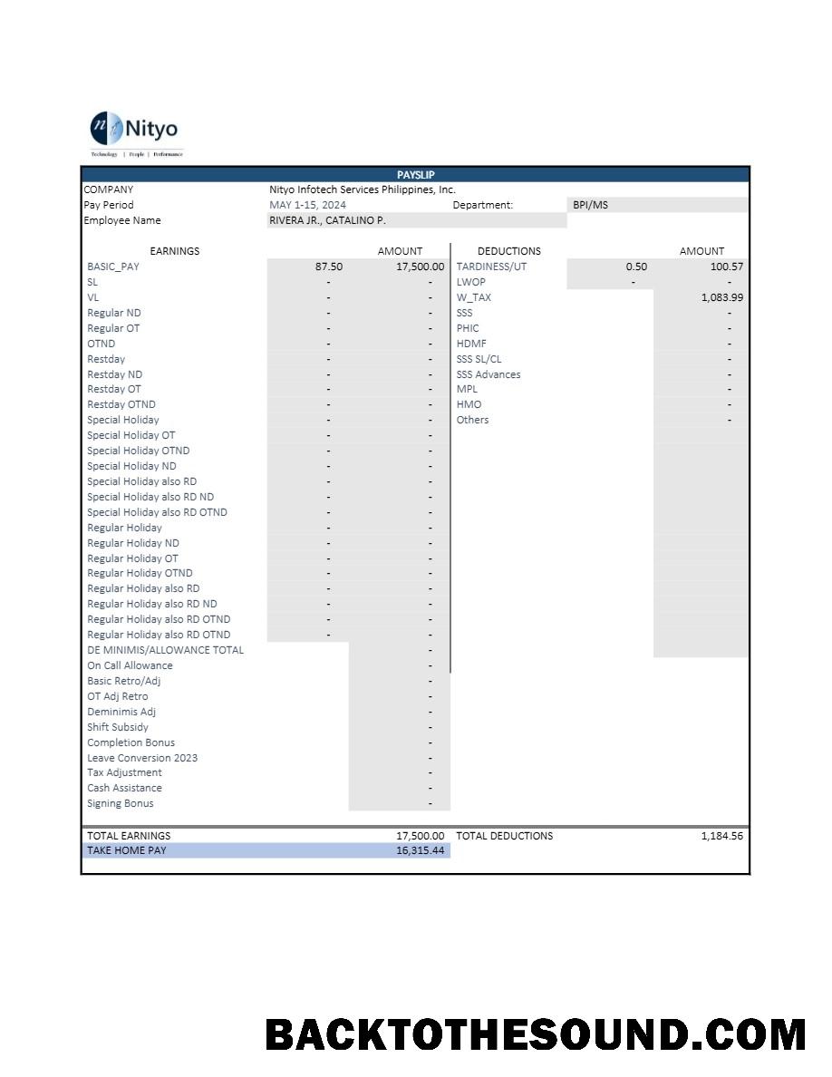 İndir Nityo Infotech Services Filipinler payslip in Word and PDF Formatlar.PDF, 1 Örnek tasarım