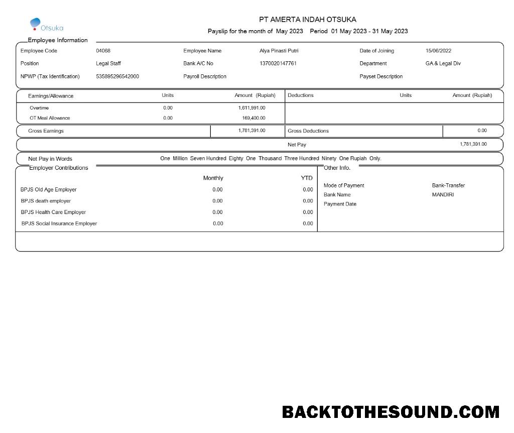 İndir PT. Amerta Indah Otsuka payslip in Word and PDF Formatlar.PDF, 1 Örnek ön izleme