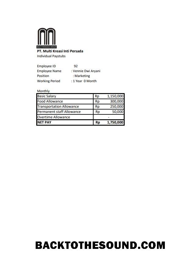 İndir PT. Multi Kreasi Inti Persada salary pay stub Word and PDF Örnek taslak
