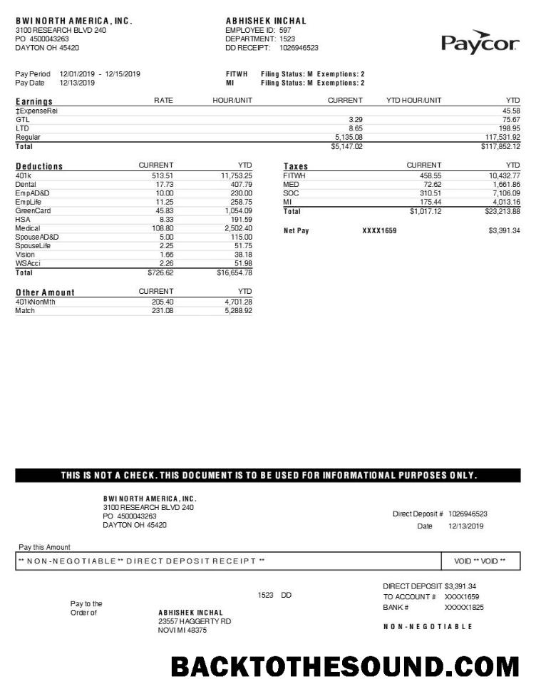İndir Paycor BWI NORTH Amerika, INC. earnings Hesap Özeti in Word and PDF Formatlar.PDF, 1 Örnek örnek