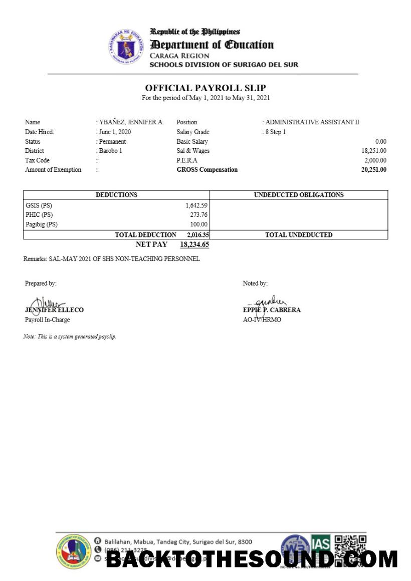 İndir Filipinler Schools Division of Surigao Del Sur payroll slip in Word and PDF Formatlar.PDF, 1 Örnek ön izleme