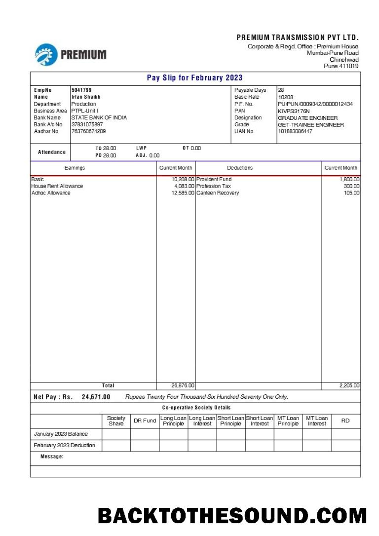 İndir Premium Transmission payslip in Word and PDF Formatlar.PDF, 1 Örnek ön izleme