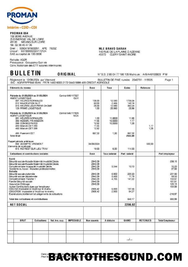 İndir Proman recrutement payslip (in French language) in Word and PDF Formatlar, Sürüm 2.PDF, 1 Örnek şablon