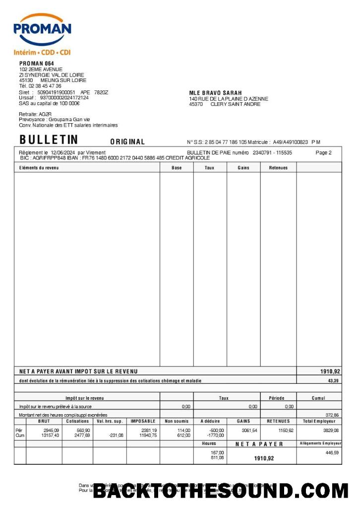 İndir Proman recrutement payslip (in French language) in Word and PDF Formatlar, Sürüm 2.PDF, 2 Örnek taslak