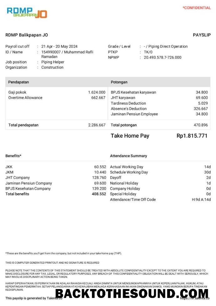 İndir RDMP Balikpapan JO inşaat Şirket payslip in Word and PDF Formatlar.PDF, 1 Örnek örnek