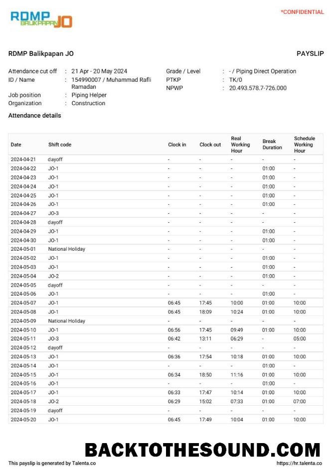 İndir RDMP Balikpapan JO inşaat Şirket payslip in Word and PDF Formatlar.PDF, 2 Örnek ön izleme