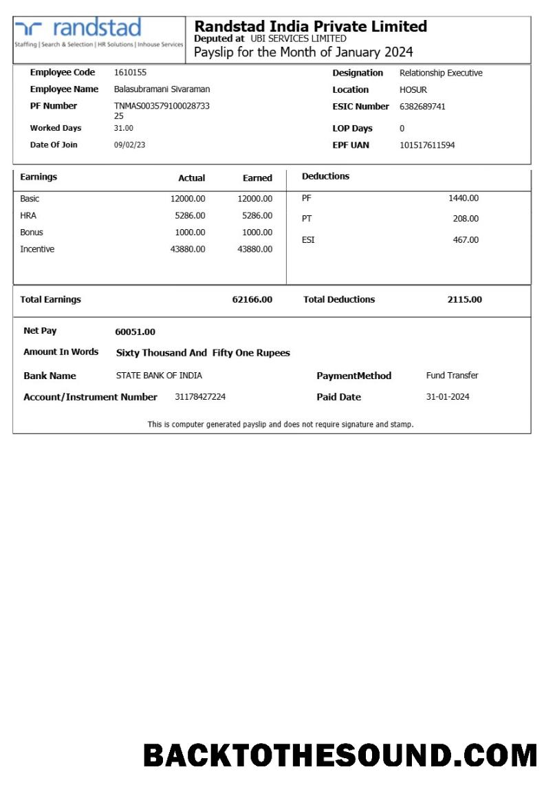 İndir Randstad Hindistan payslip in Word and PDF Formatlar.PDF, 1 Örnek şablon