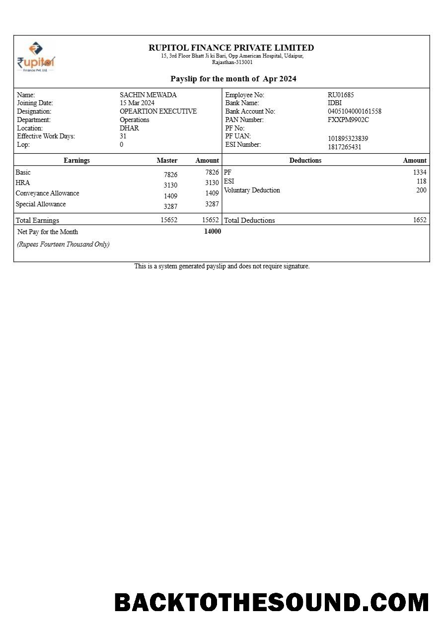 İndir Rupitol Finans payslip in Word and PDF Formatlar.PDF, 1 Örnek taslak