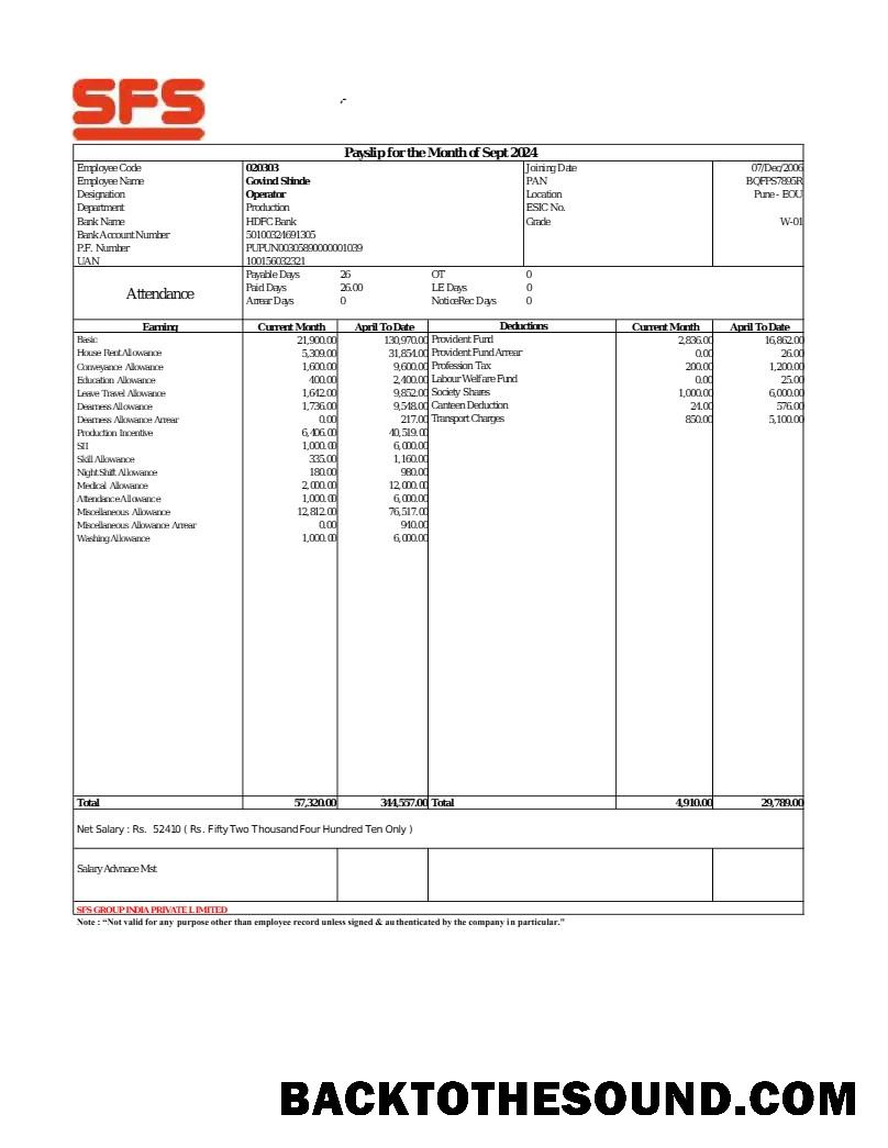 İndir SFS Group payslip in Word and PDF Formatlar.PDF, 1 Örnek örnek