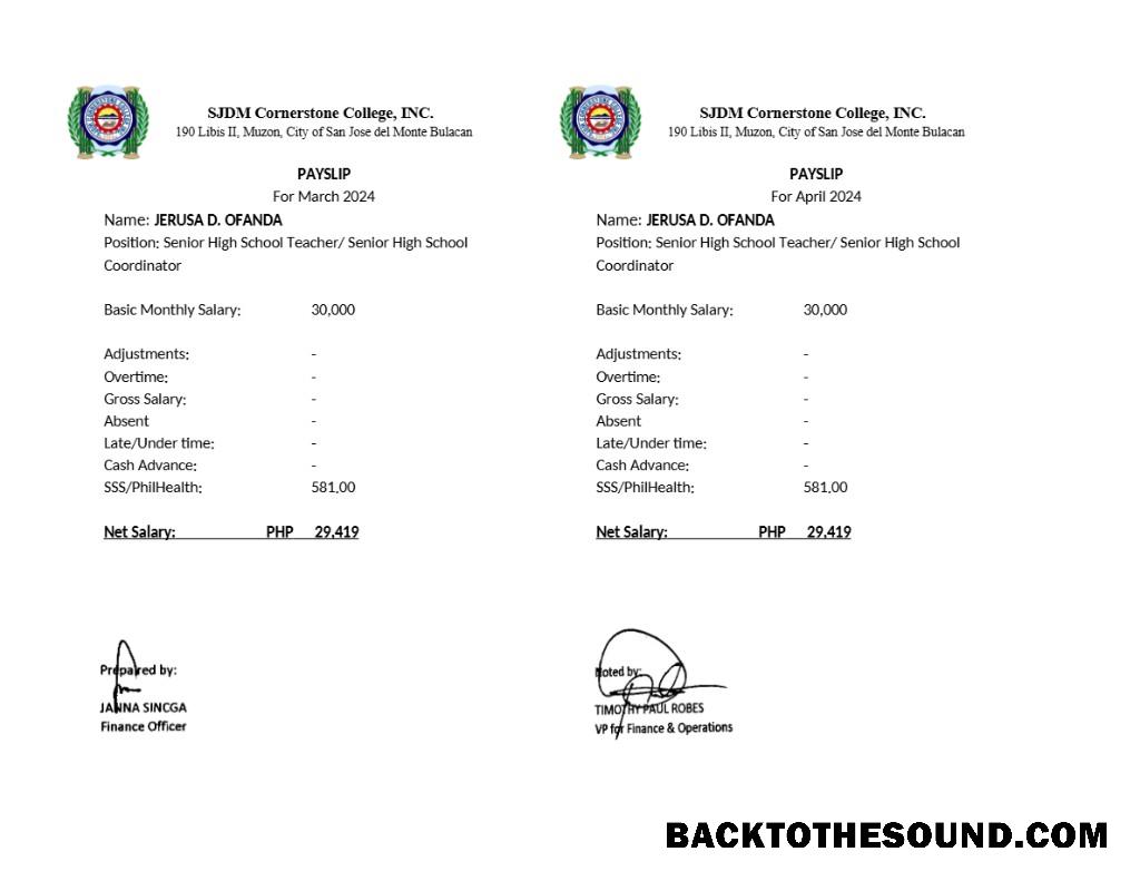 İndir SJDM Cornerstone College payslip in Word and PDF Formatlar.PDF, 1 Örnek örnek