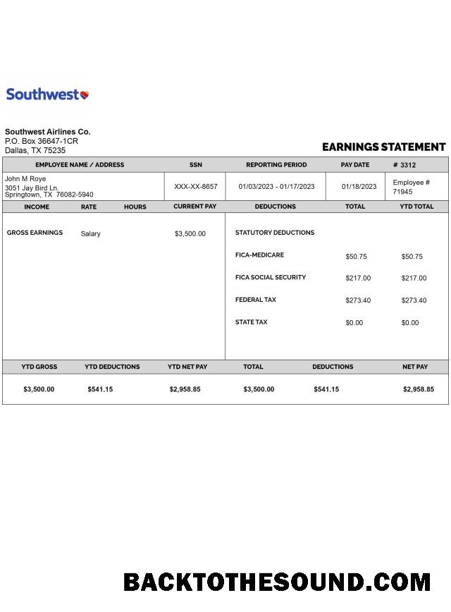 İndir SOUTHWEST AIRLINES CO earnings Hesap Özeti in PDF and Word Formatlar Örnek tasarım