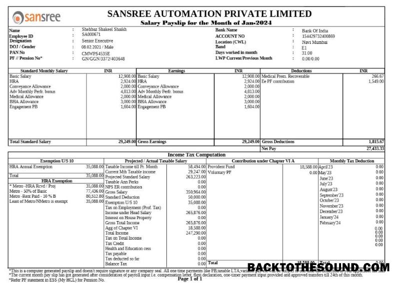 İndir Sansree Automation payslip in Word and PDF Formatlar.PDF, 1 Örnek örnek
