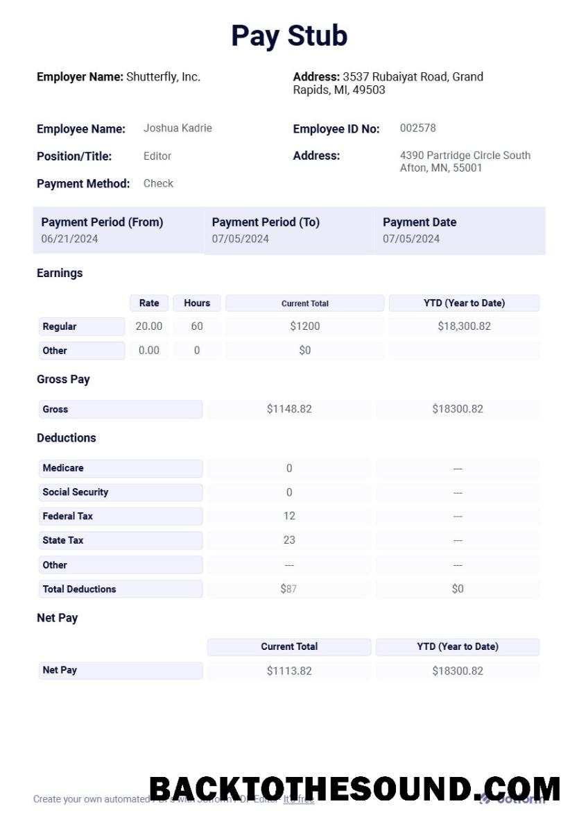 İndir Shutterfly, Inc. pay stub in Word and PDF Formatlar.PDF, 1 Örnek örnek